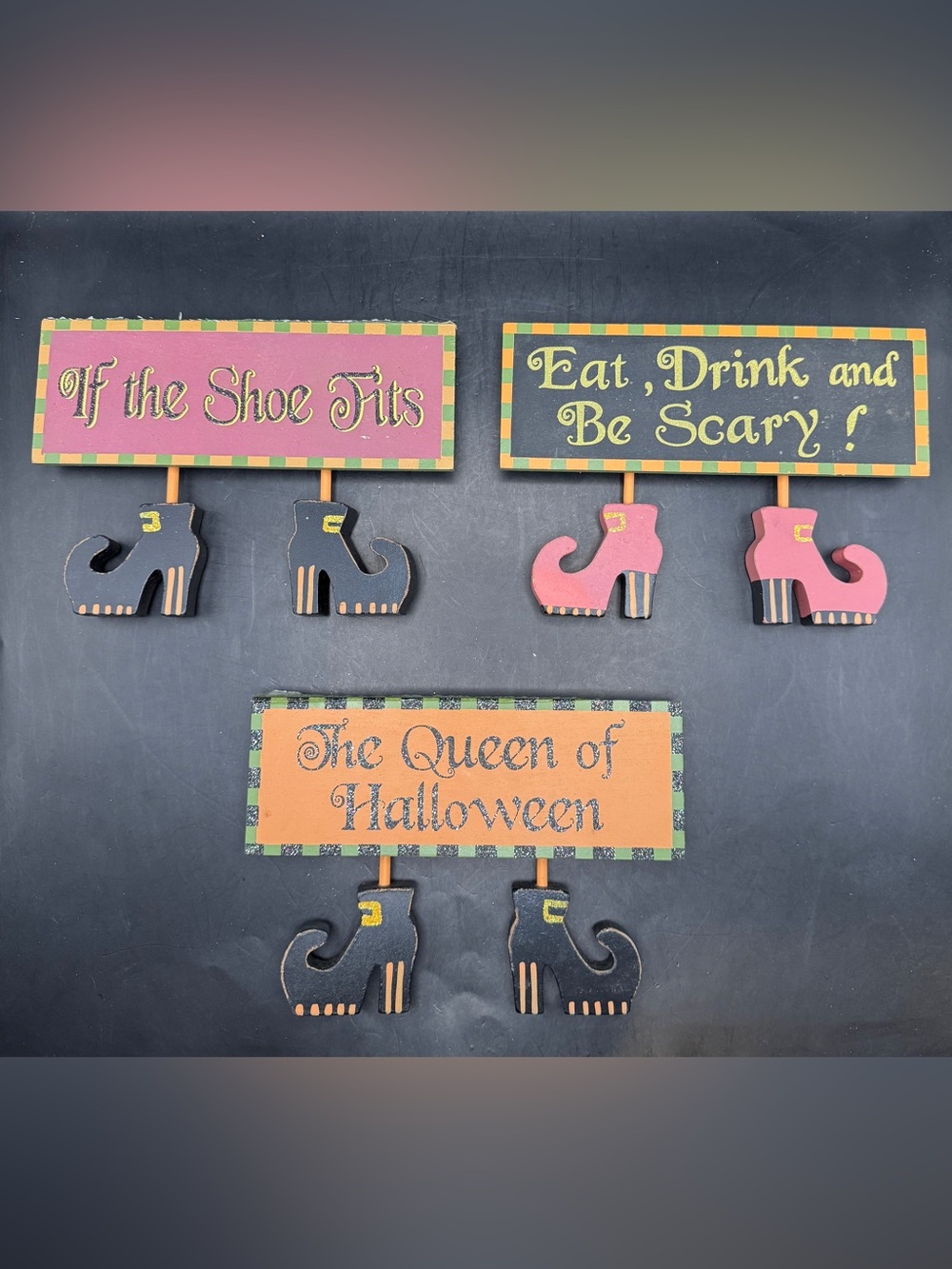 Vintage Halloween Wooden Decorative Signs Set of 3 New